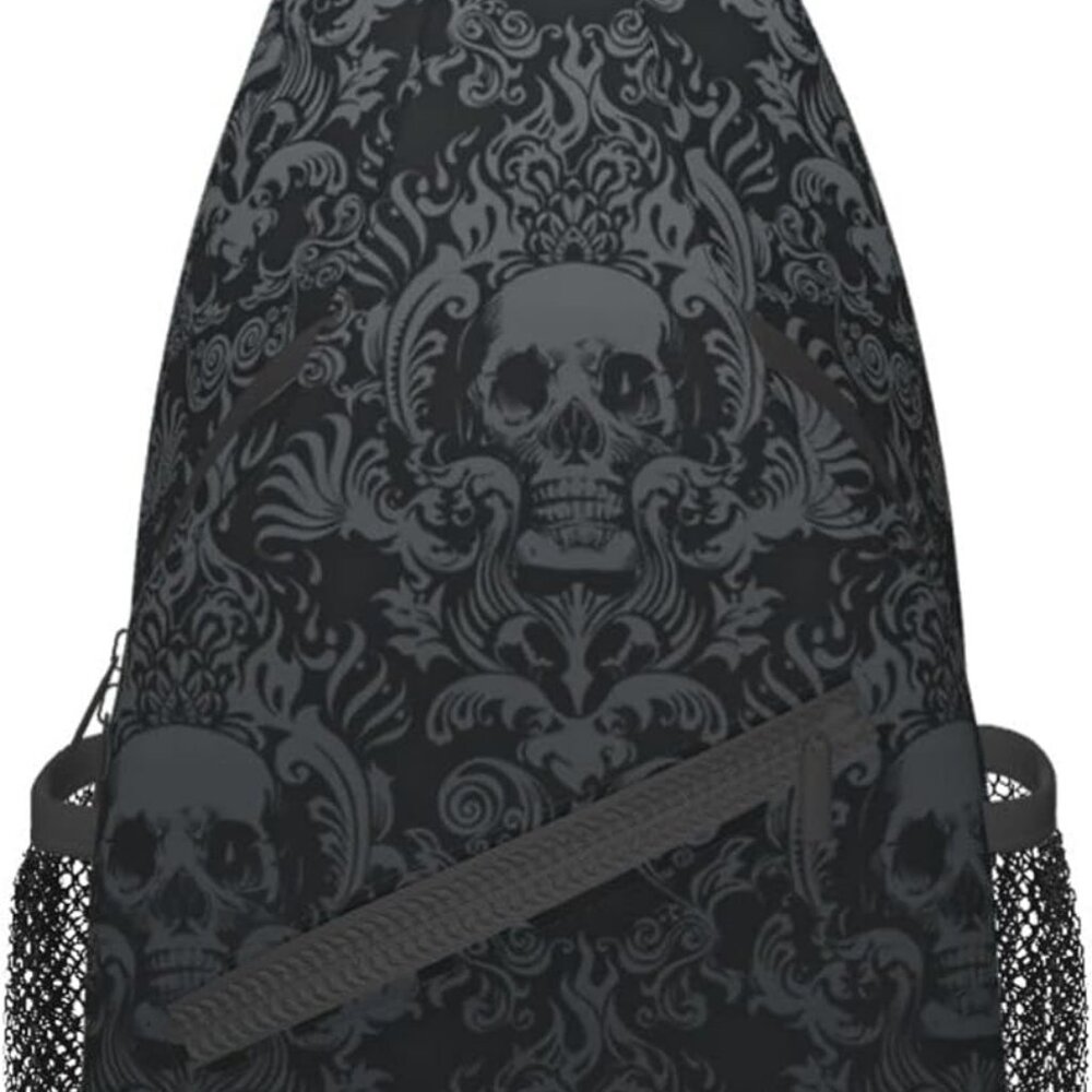 Skull Sling Bag,Victorian Gothic Sling Backpack Black Crossbody Bag Men Casual S